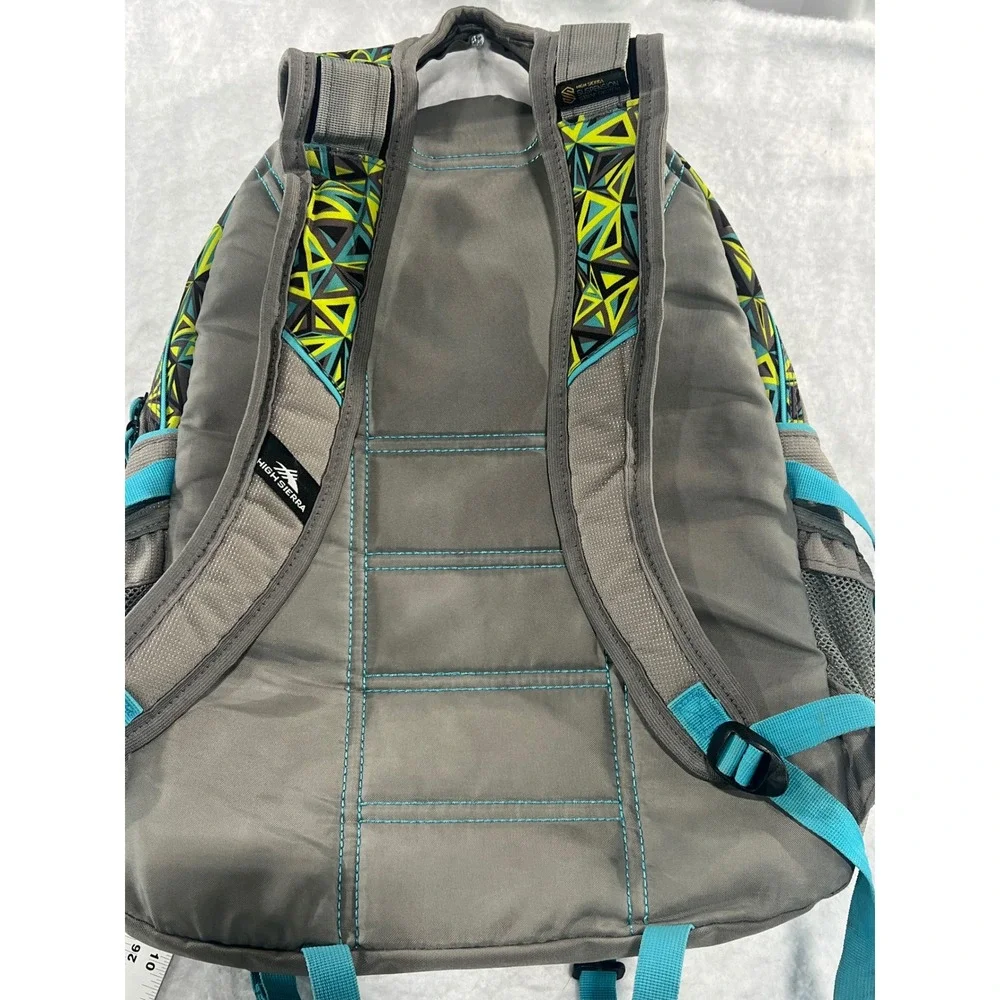High Sierra Geometric Backpack Gray Lime Teal Suspension Strap School Bag